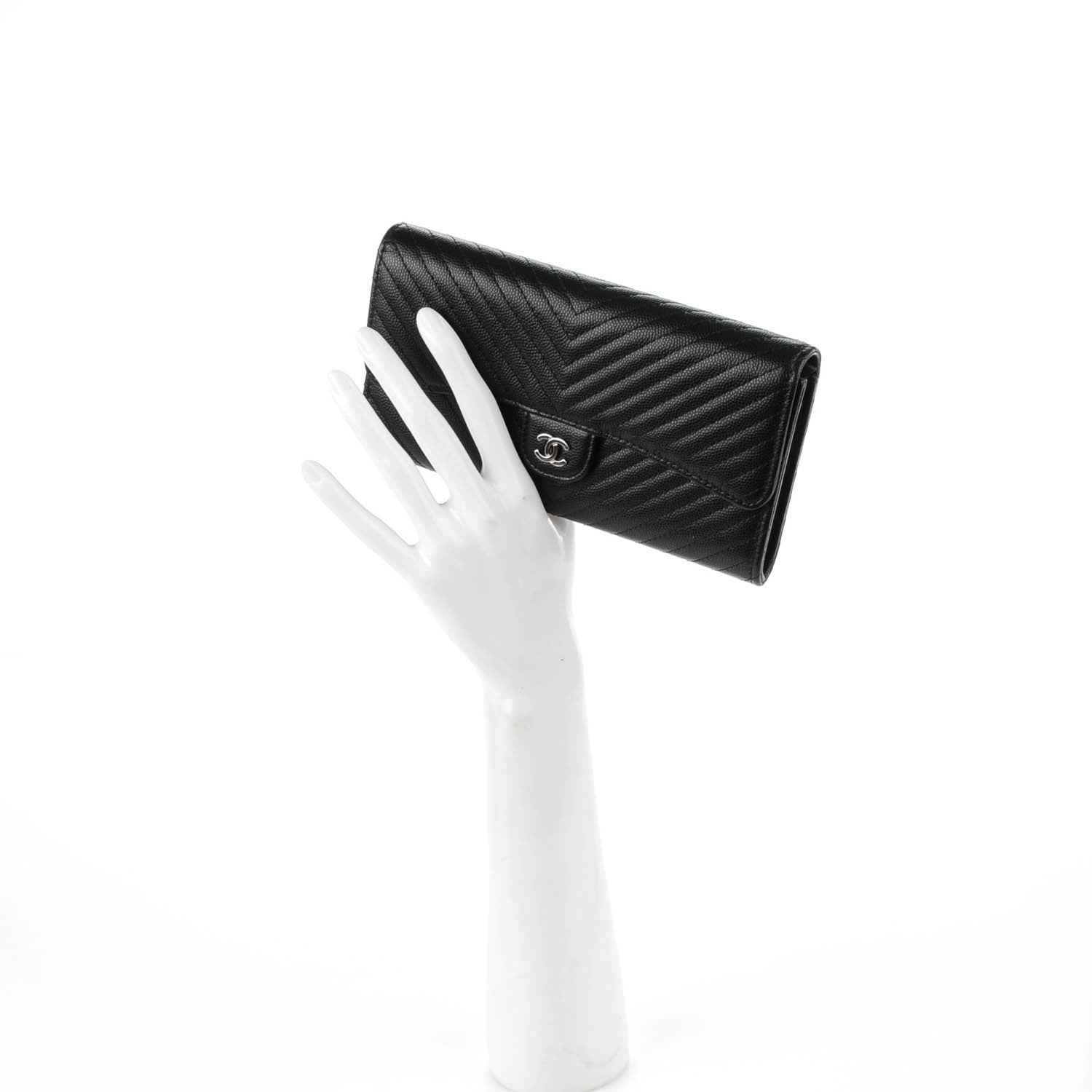 Chanel Caviar Chevron Quilted Large Flap Wallet Black 3 of 8