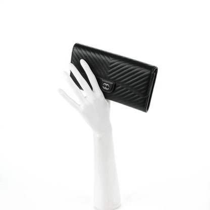 Chanel Caviar Chevron Quilted Large Flap Wallet Black 3 of 8