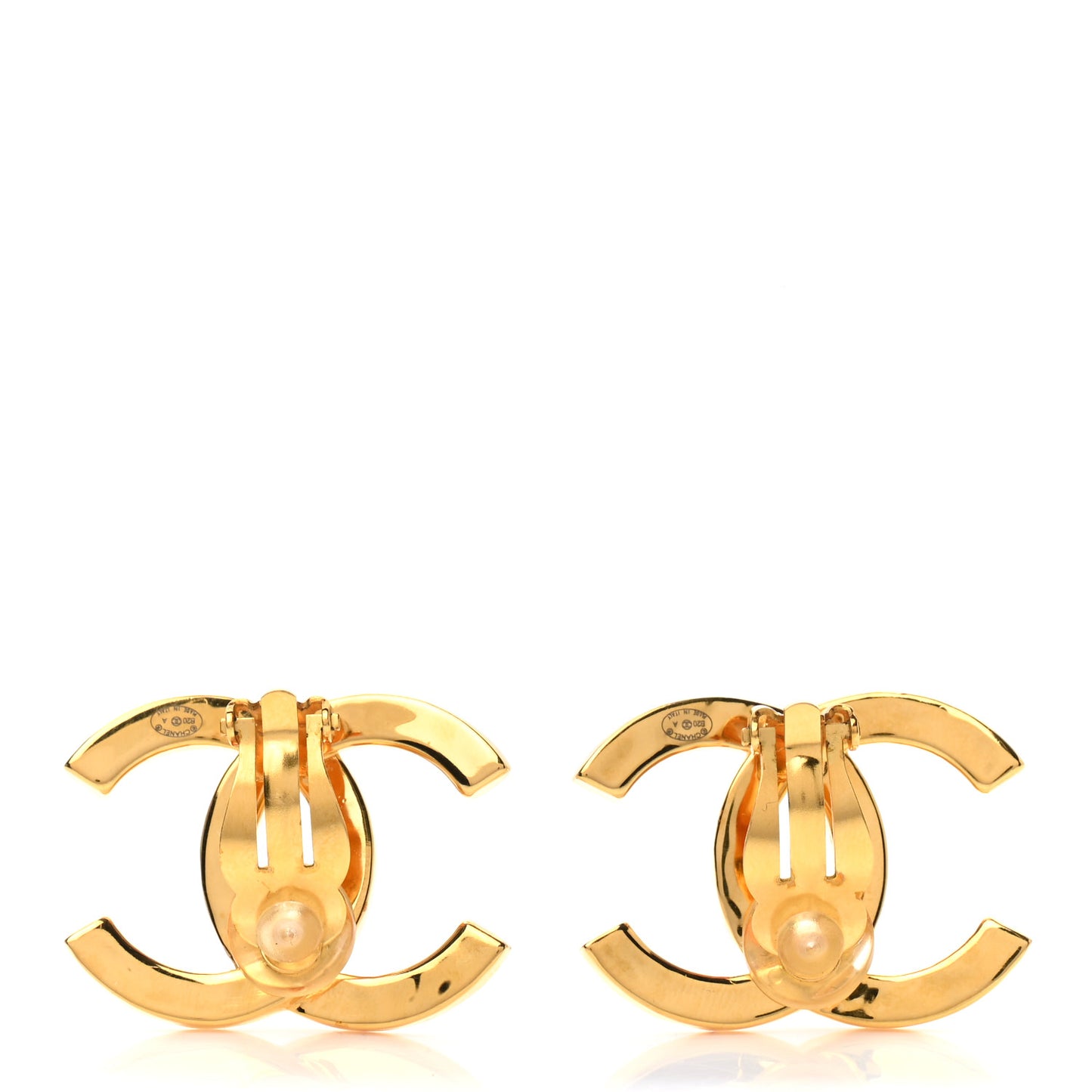 Metal CC Paris Button Clip On Earrings Gold