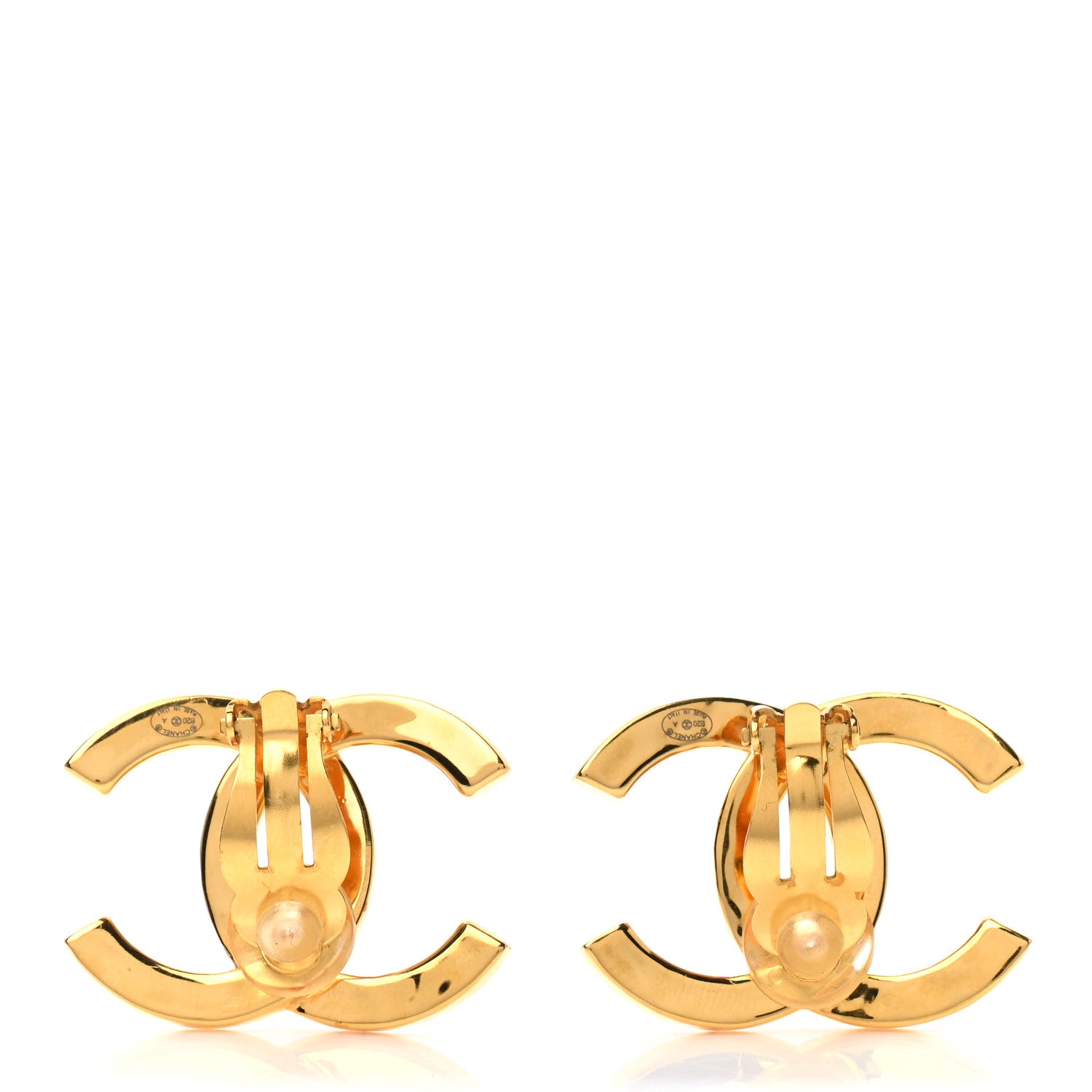 Chanel Metal CC Paris Button Clip On Earrings Gold 3 of 5