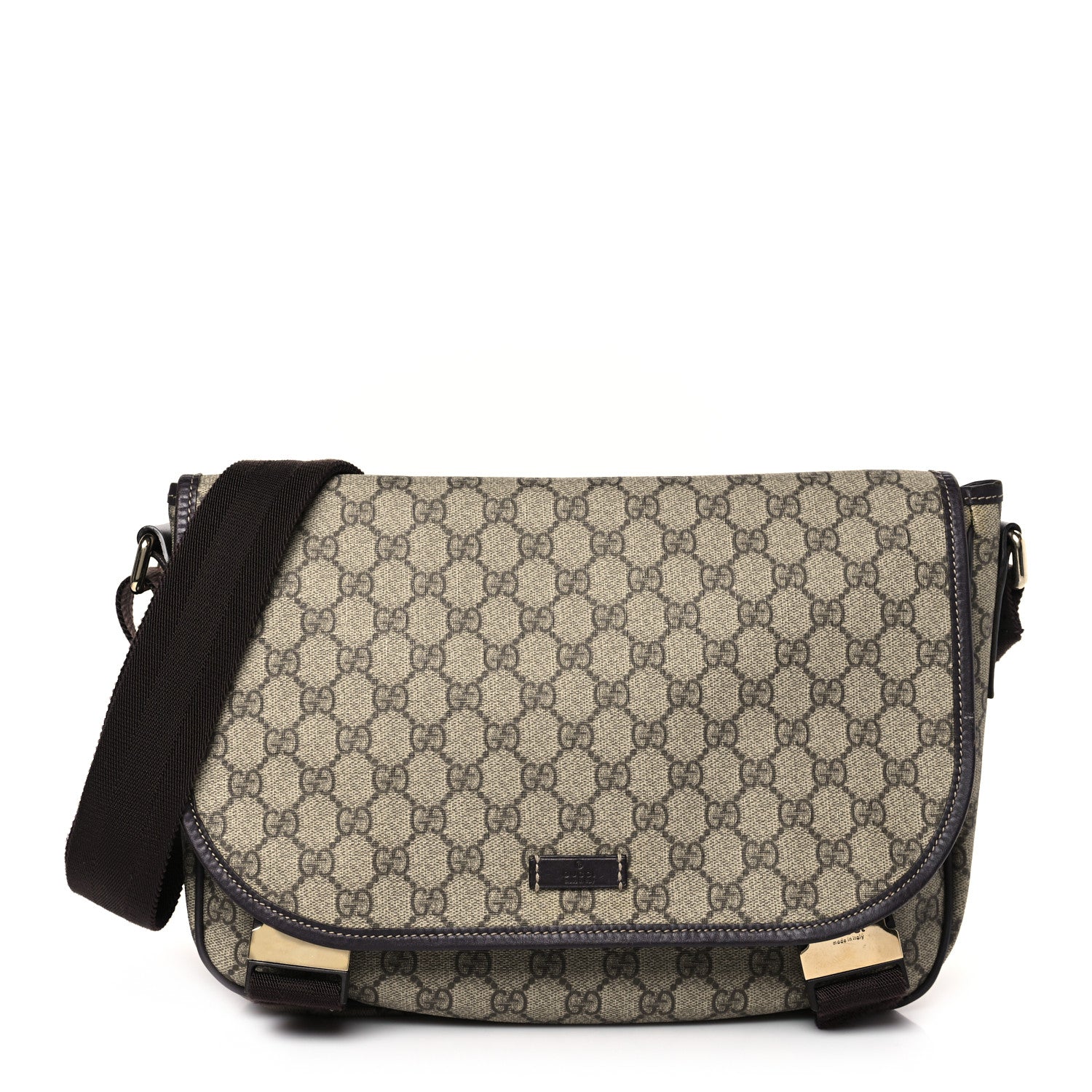 Gucci GG Plus Monogram Medium Double Buckle Flap Messenger Bag Beige Dark Brown 1 of 11