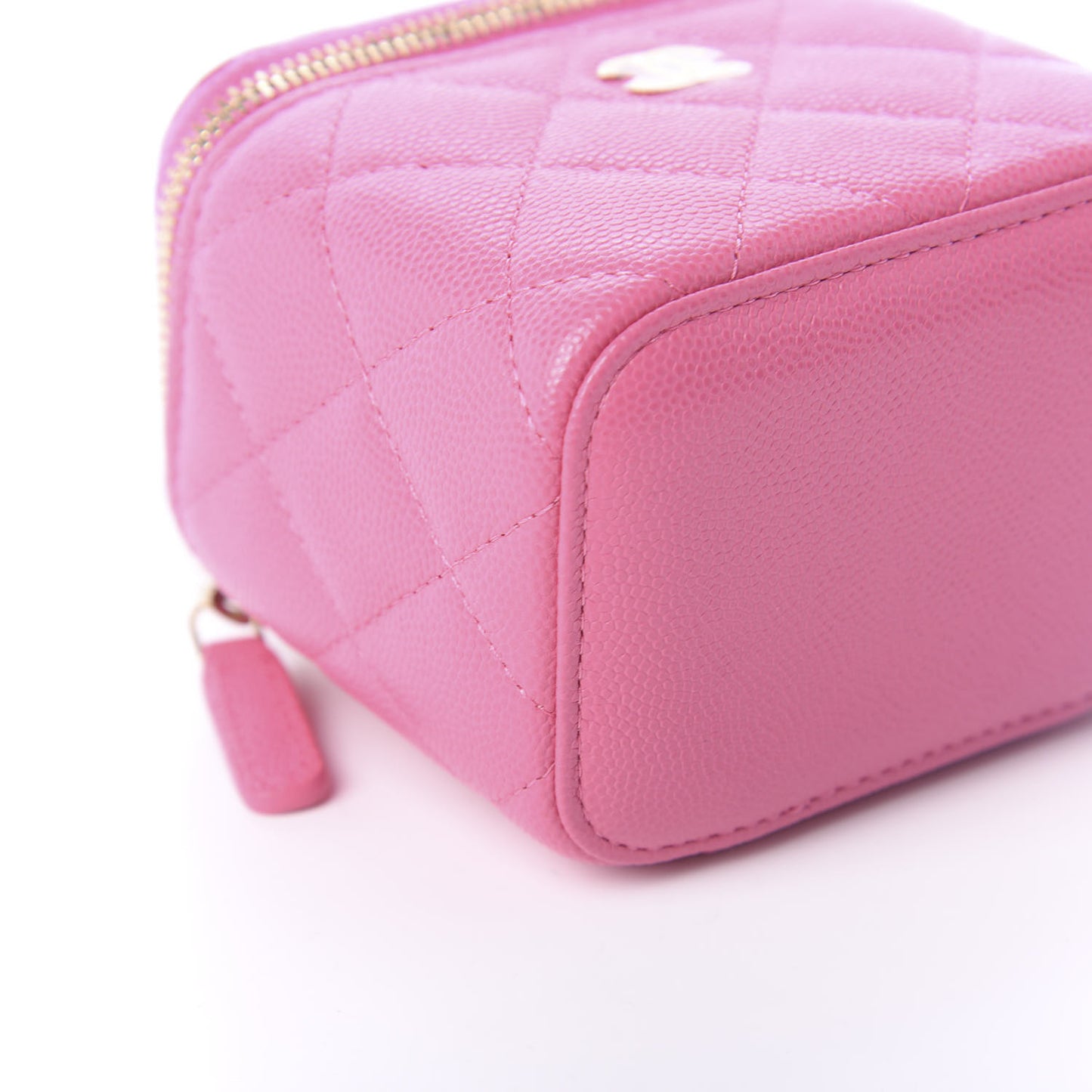 Caviar Quilted Mini Vanity Case With Chain Pink