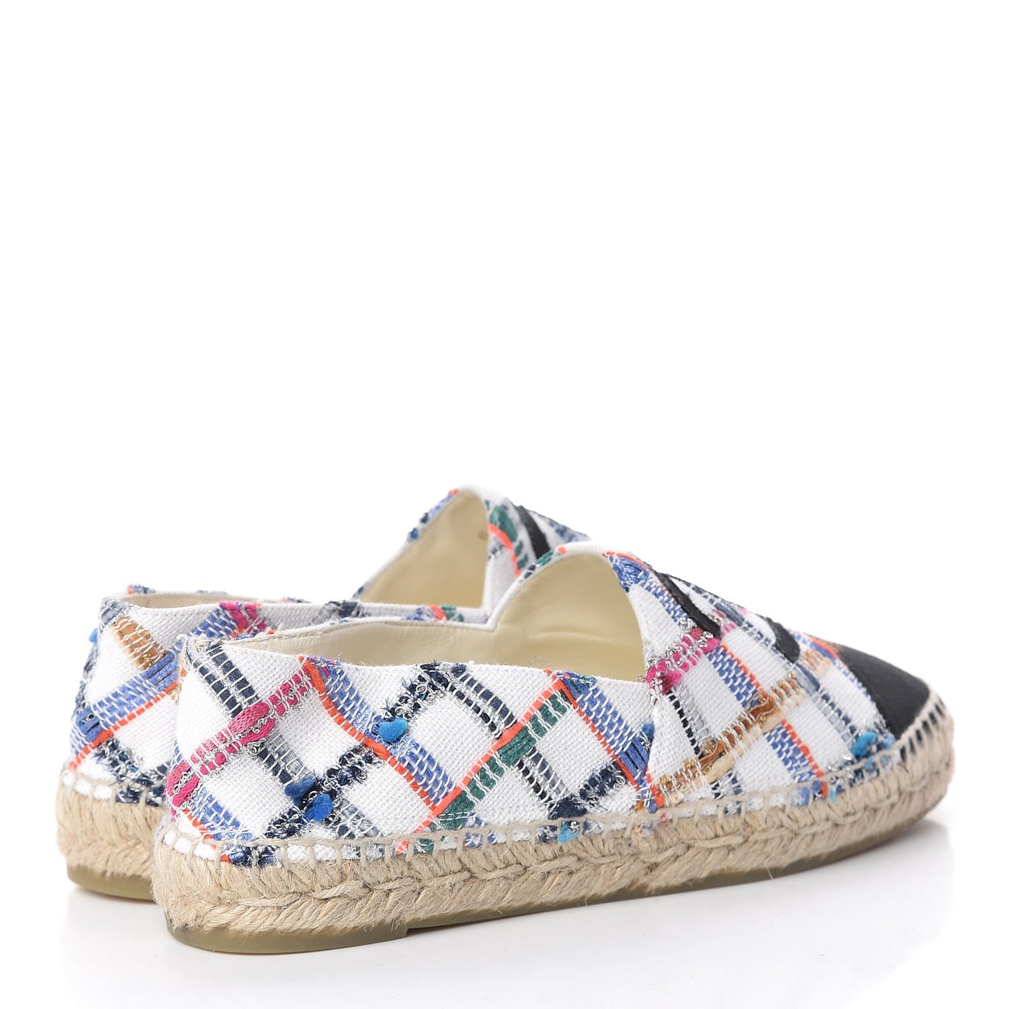 Tweed Grosgrain CC Espadrilles 38 White Blue Pink Green Black