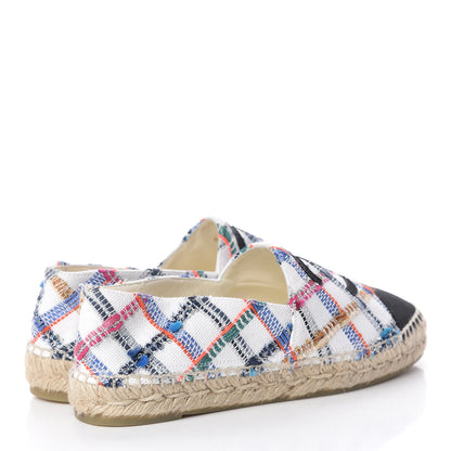 Chanel Tweed Grosgrain CC Espadrilles 38 White Blue Pink Green Black 4 of 11
