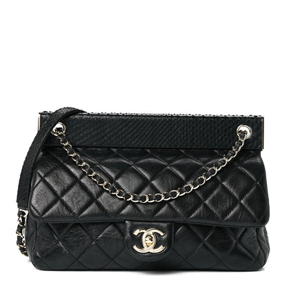 Chanel Lambskin Snakeskin Quilted Frame Flap Black 1 of 13