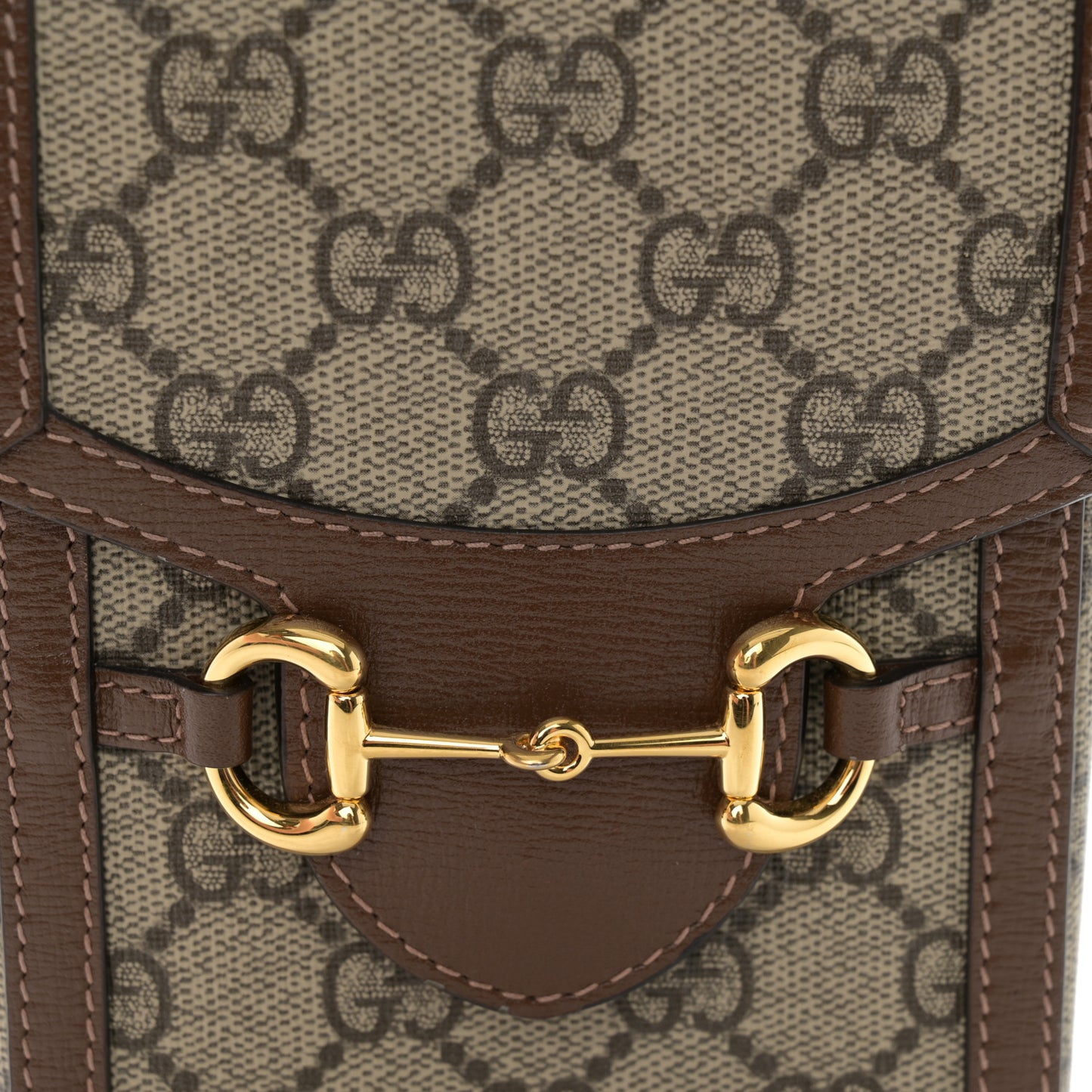 GG Supreme Monogram Mini Horsebit 1955 Crossbody Bag Beige Brown Sugar