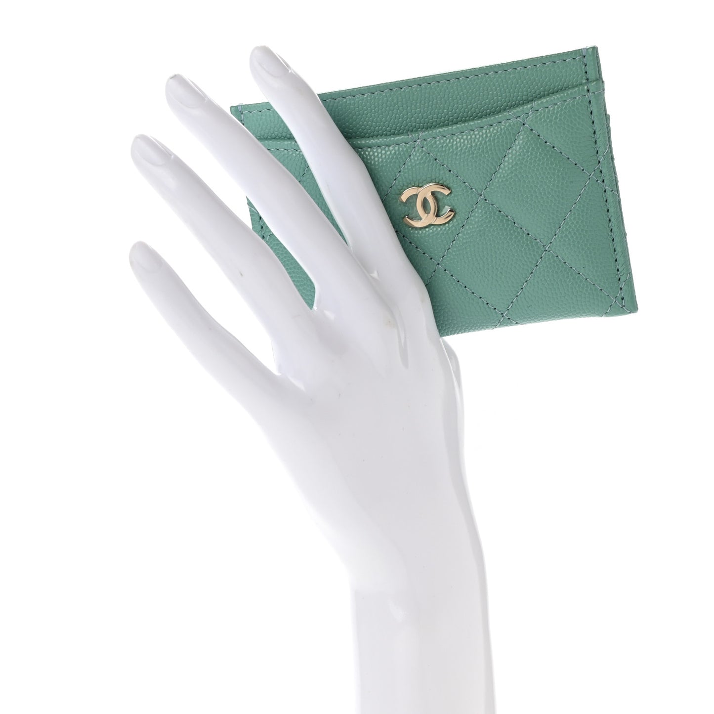 Caviar Quilted Card Holder Green
