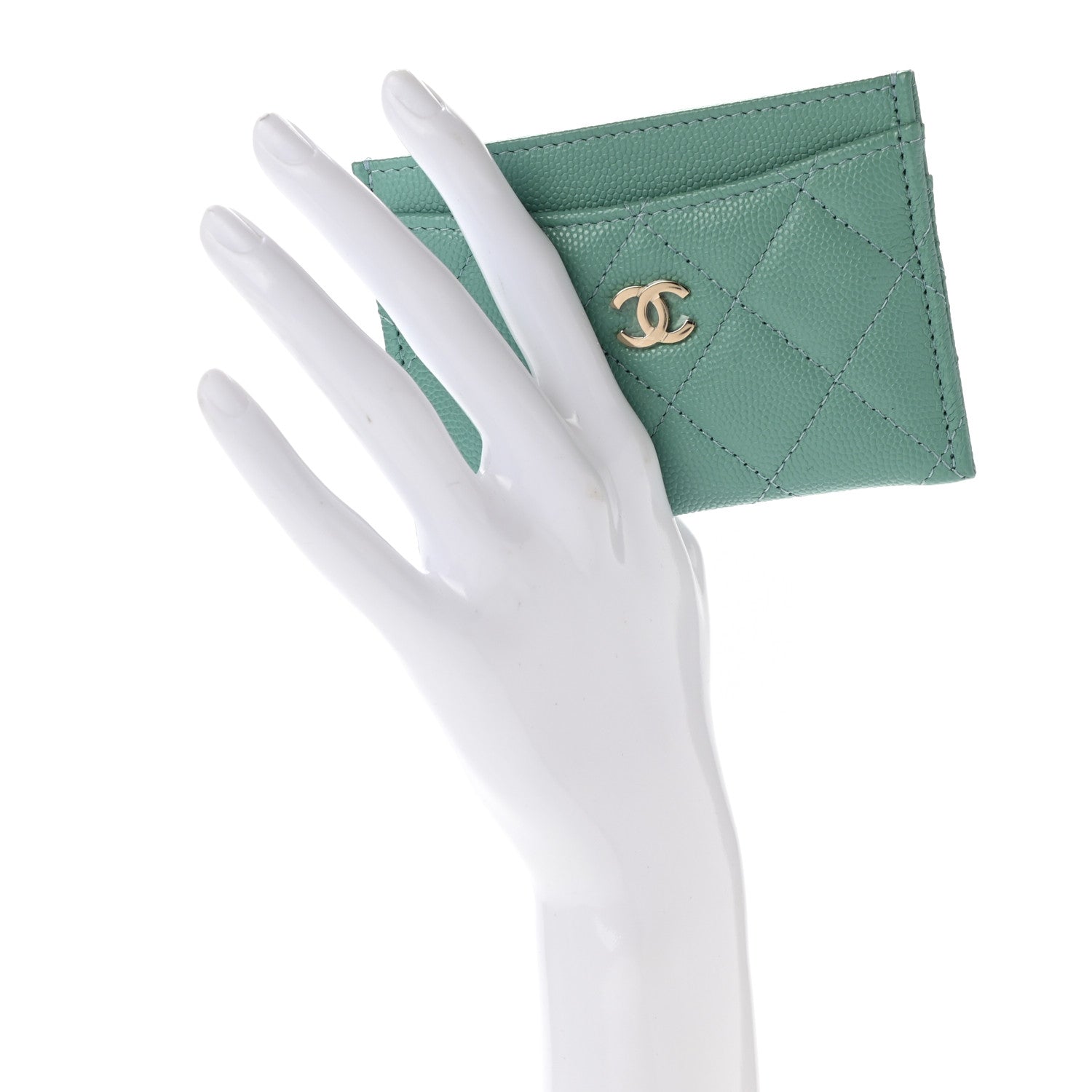 Chanel Caviar Quilted Card Holder Green 2 of 10