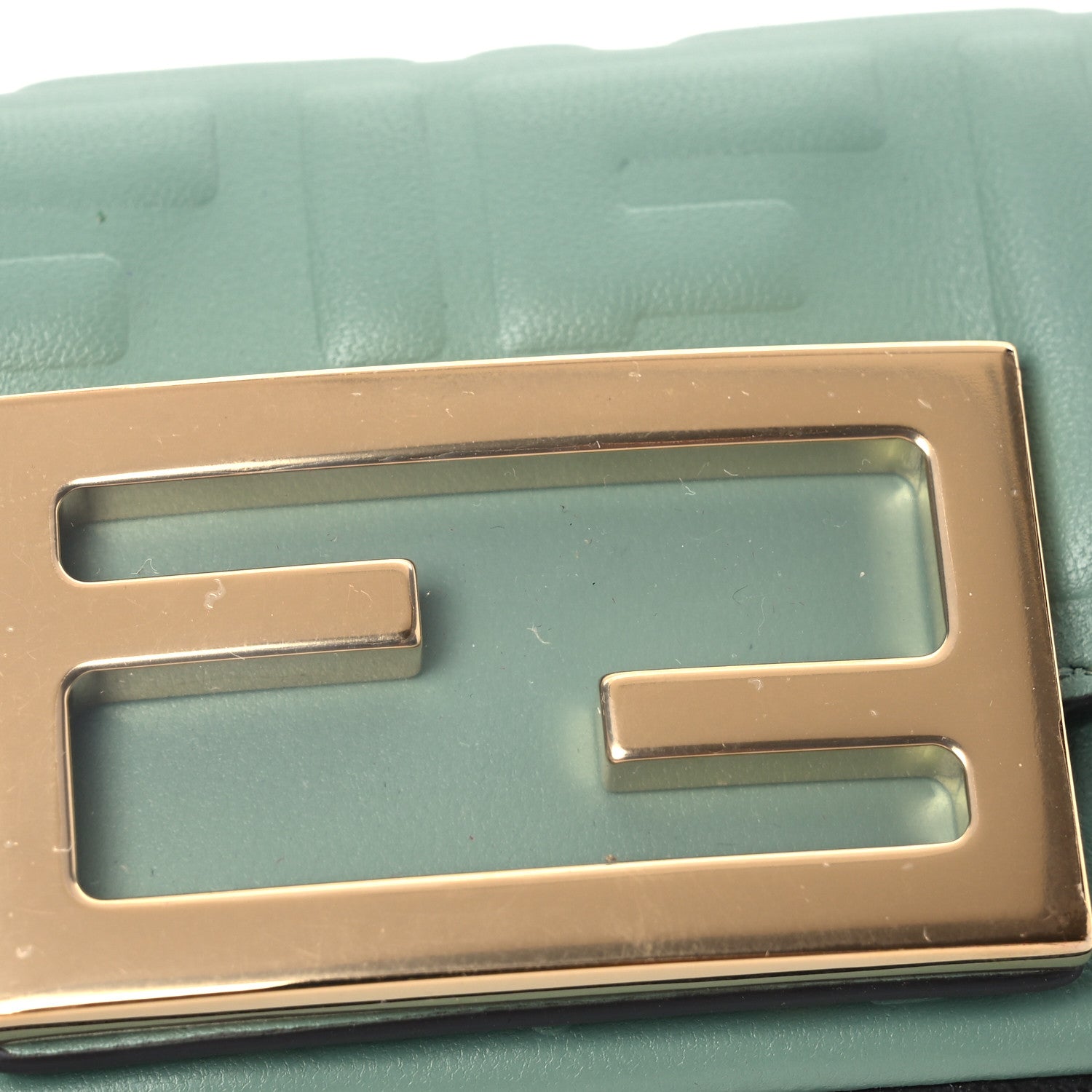 Fendi Nappa Matisse FF Embossed Nano Maxi Buckle Baguette Charm Menta 11 of 11