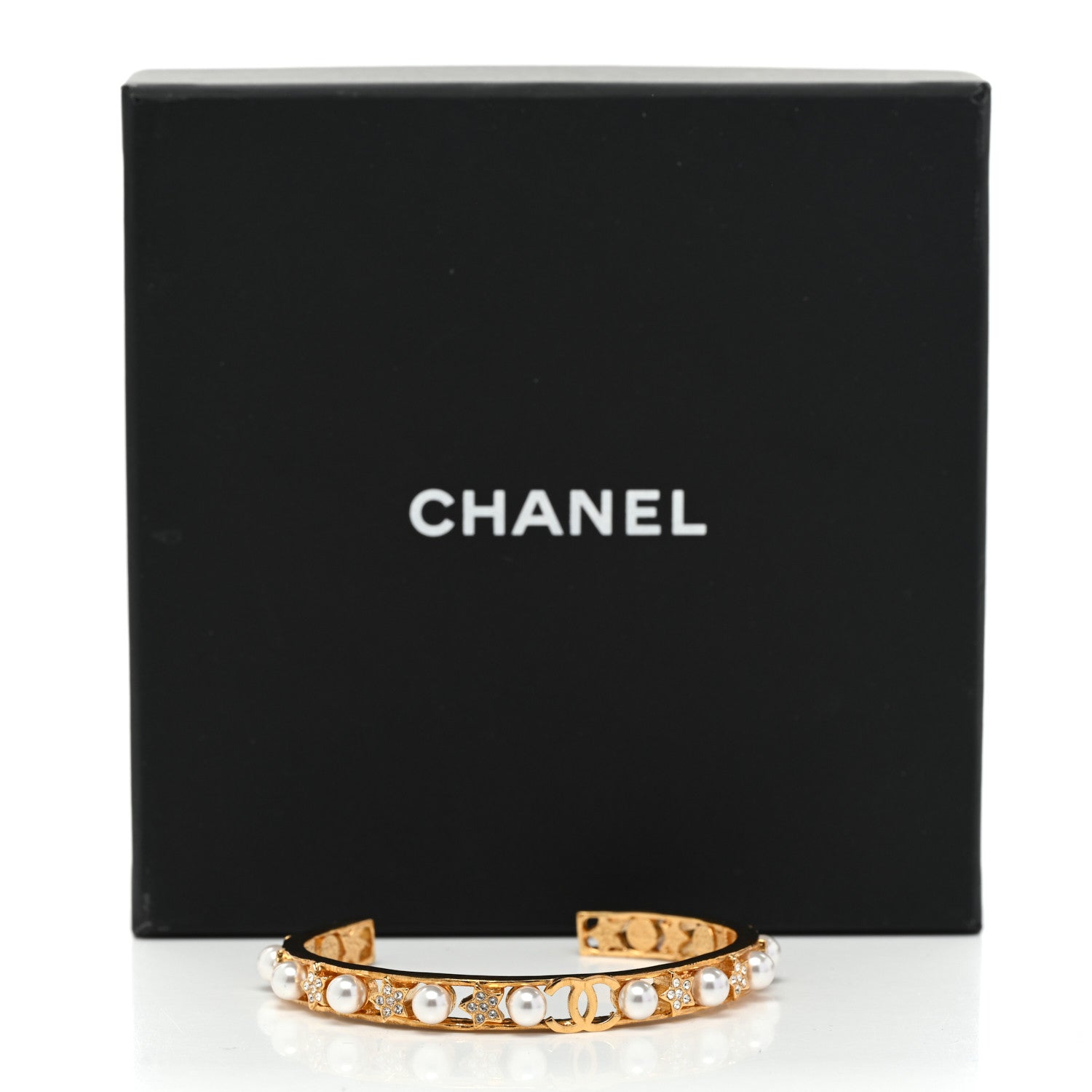 Chanel Pearl Crystal CC Star Cuff Bracelet Gold 5 of 5
