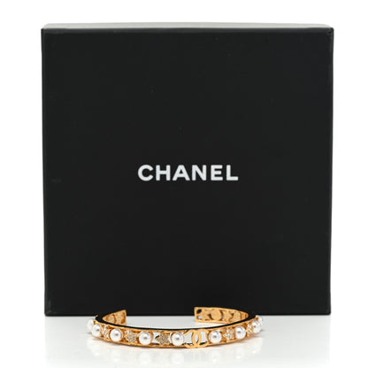 Chanel Pearl Crystal CC Star Cuff Bracelet Gold 5 of 5