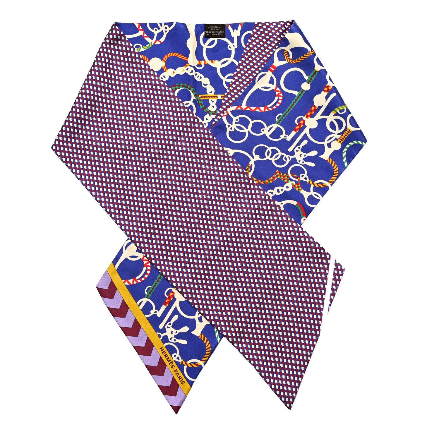 Hermes Silk Mors Et Tresses Maxi Twilly Cut Violet Vert Rouge 1 of 6