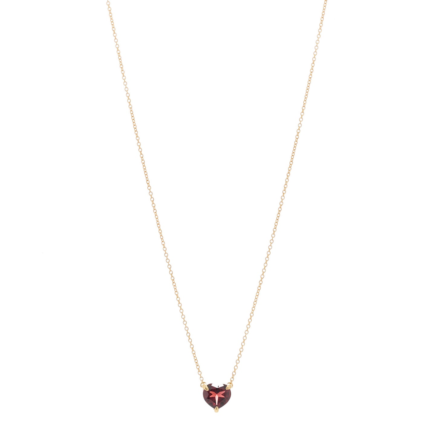 18K Yellow Gold Garnet Heart Pendant Necklace