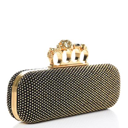 Alexander McQueen Suede Studded Skull Knuckle Box Clutch Black 3 of 10