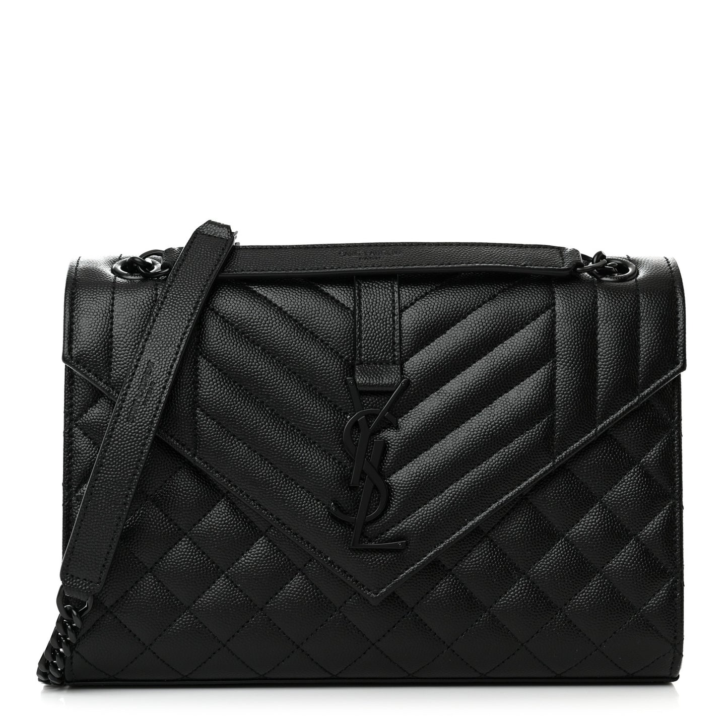 Grain De Poudre Textured Mixed Matelasse Triquilt Medium Monogram Monochrome Satchel Black