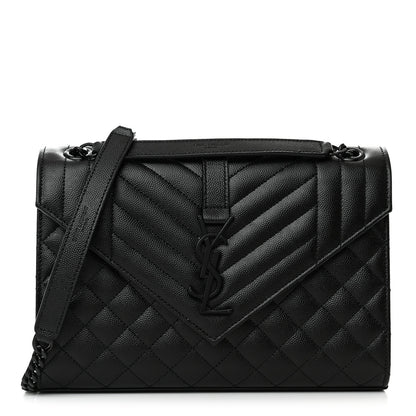 Saint Laurent Grain De Poudre Textured Mixed Matelasse Triquilt Medium Monogram Monochrome Satchel Black 1 of 11