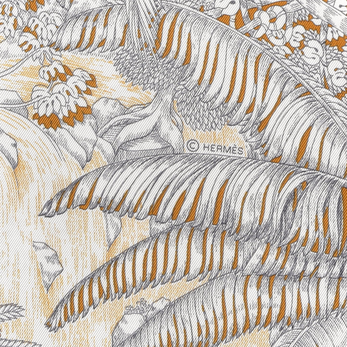 Silk Faubourg Tropical Scarf 90 Sepia White Caramel
