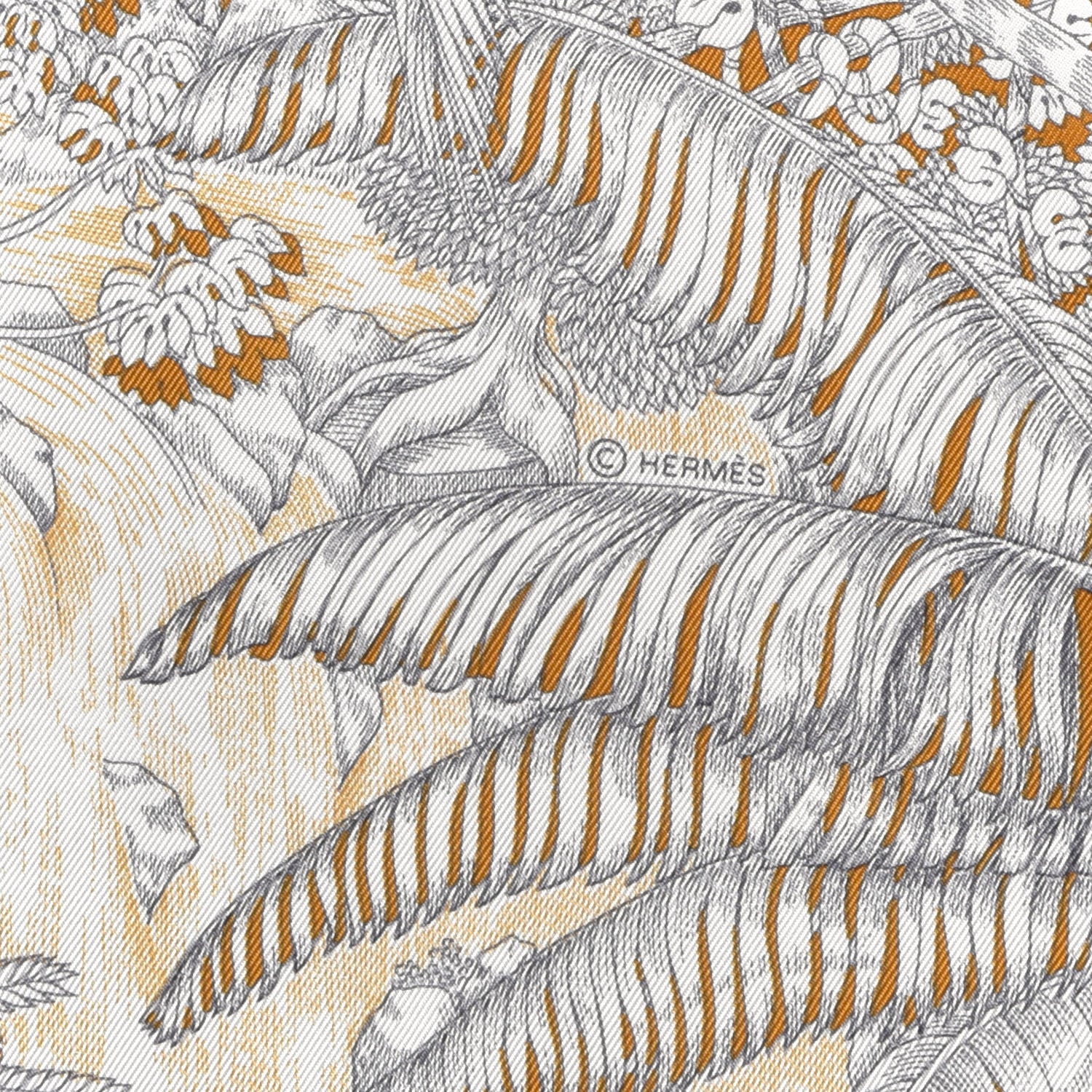 Hermes Silk Faubourg Tropical Scarf 90 Sepia White Caramel 4 of 5