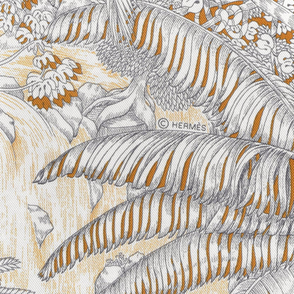 Hermes Silk Faubourg Tropical Scarf 90 Sepia White Caramel 4 of 5