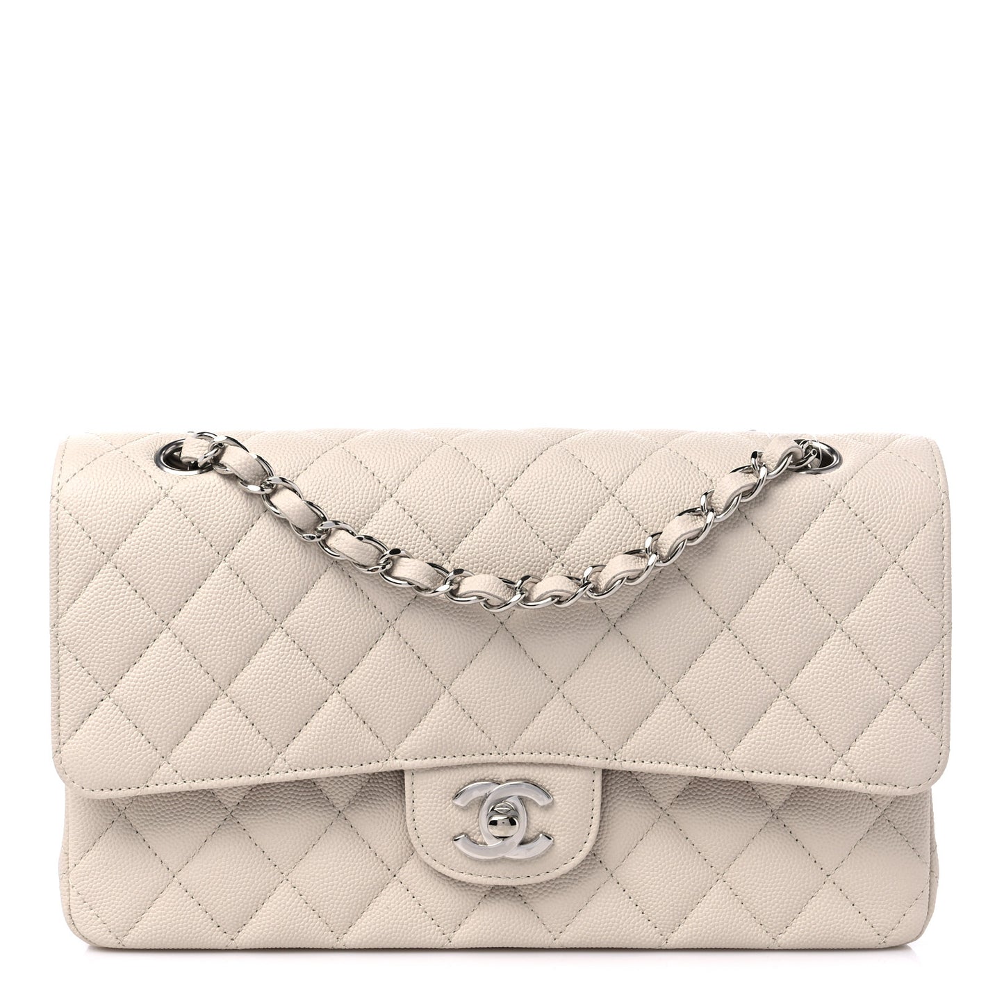 Caviar Quilted Medium Double Flap Light Beige