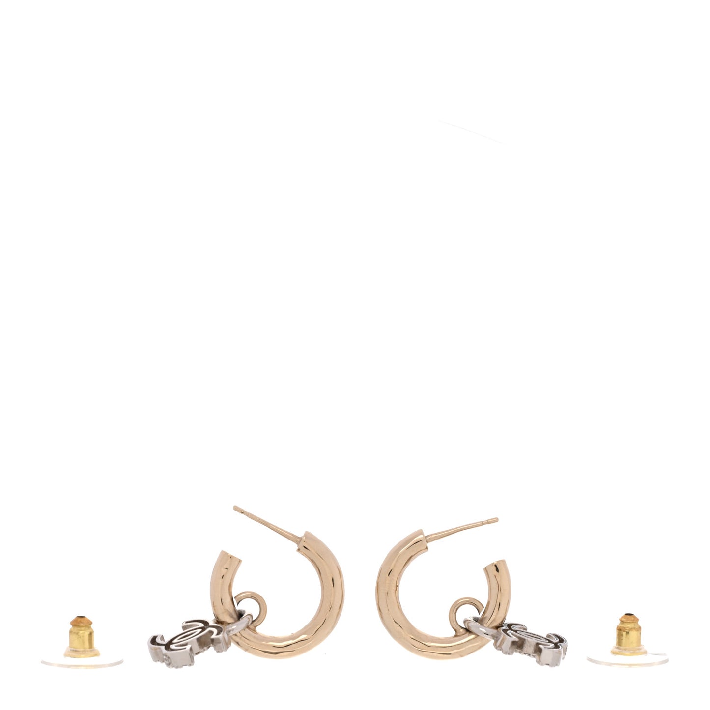 Metal Crystal Studded CC Hoop Drop Earrings Gold