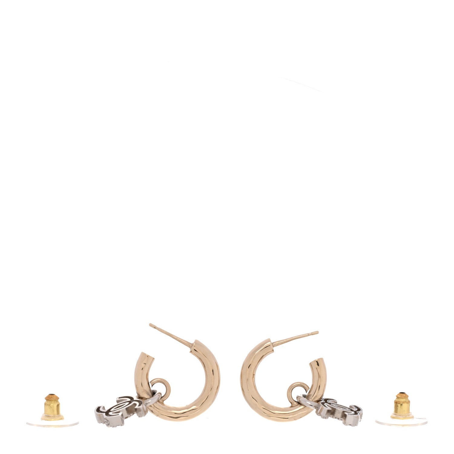 Chanel Metal Crystal Studded CC Hoop Drop Earrings Gold 3 of 5