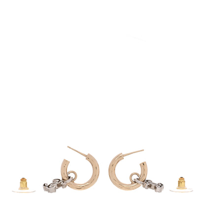 Chanel Metal Crystal Studded CC Hoop Drop Earrings Gold 3 of 5