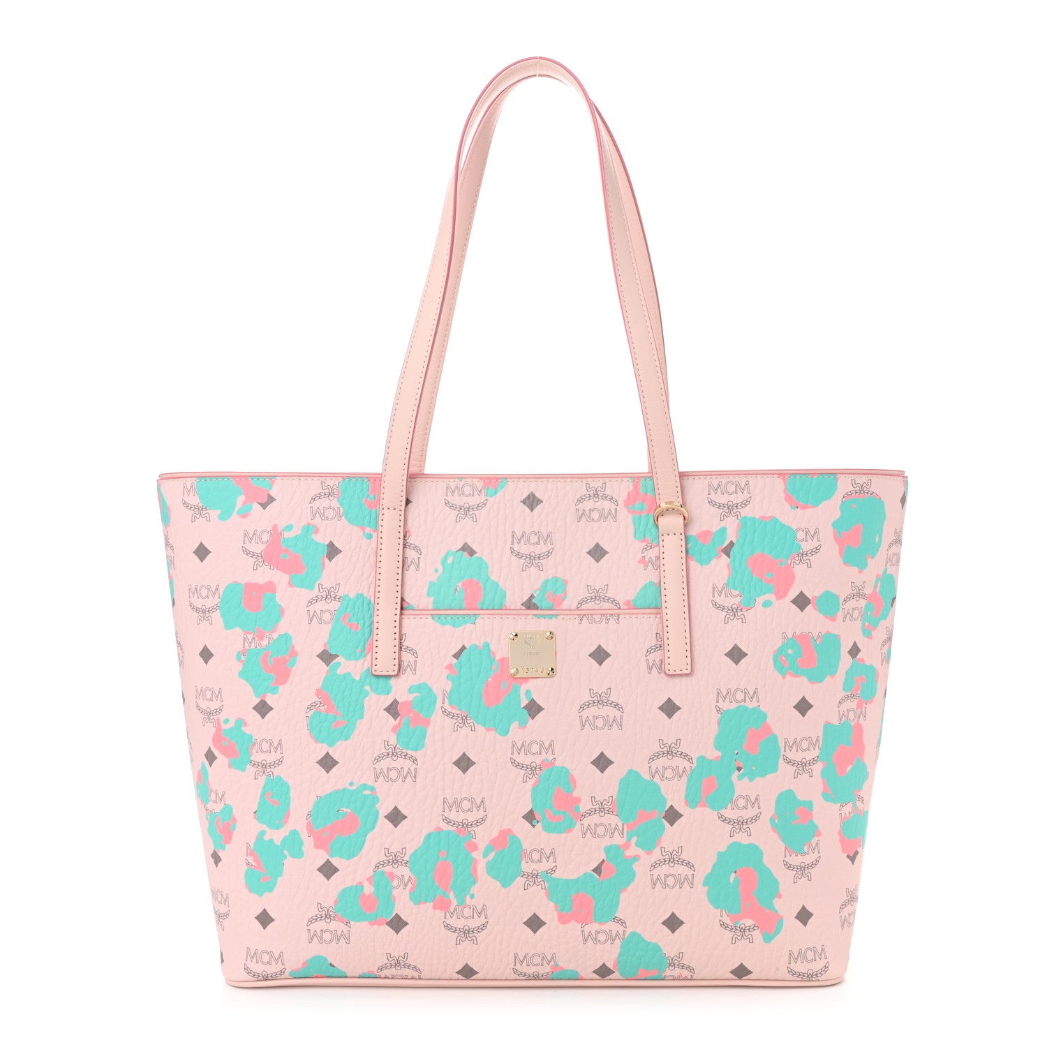 MCM Visetos Leopard Print Medium Anya Shopper Tote  Pink 1 of 10