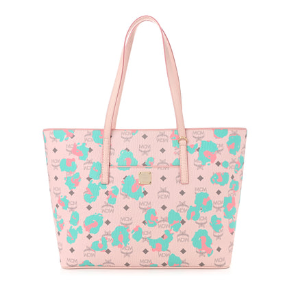 MCM Visetos Leopard Print Medium Anya Shopper Tote  Pink 1 of 10