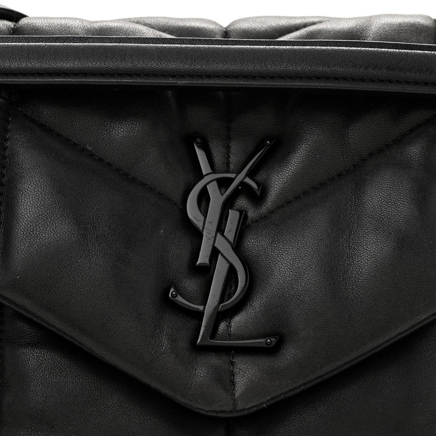 Lambskin Quilted Monogram Monochrome Small Loulou Puffer Chain Satchel Black