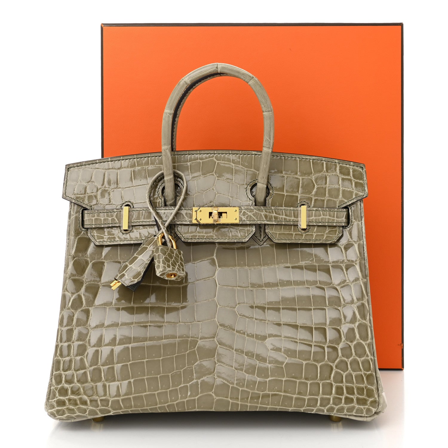 Hermes Shiny Niloticus Crocodile Birkin 25 Gris Tourterelle 11 of 11