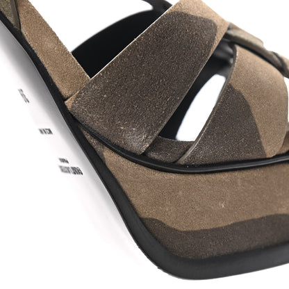 Saint Laurent Suede Camouflage Print Tribute 105 Platform Sandals 39 Green 11 of 18