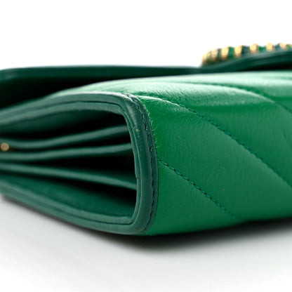 Gucci Azalea Calfskin Enamel Matelasse Diagonal Torchon GG Marmont Chain Wallet New Shamrock Emerald 8 of 13