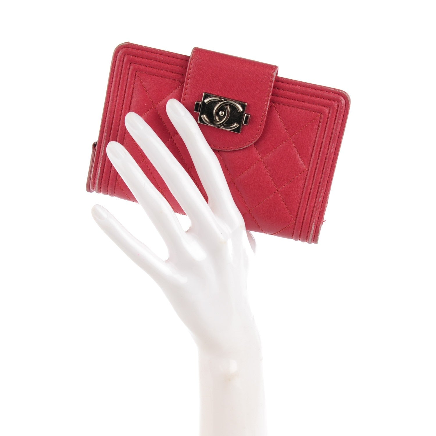 Chanel Lambskin Quilted Boy Large Zip Pocket Wallet Pink 4 of 11