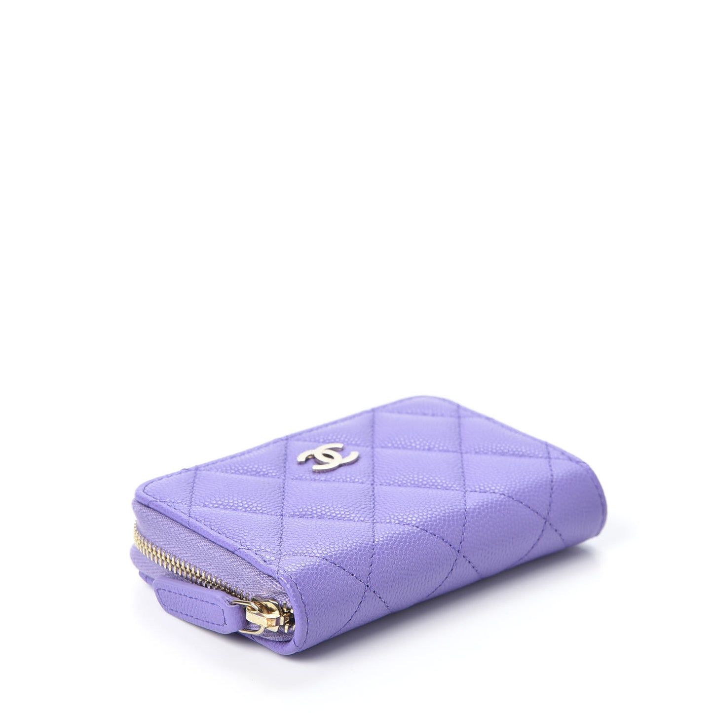 Caviar Quilted Zip Around Coin Purse Wallet Purple