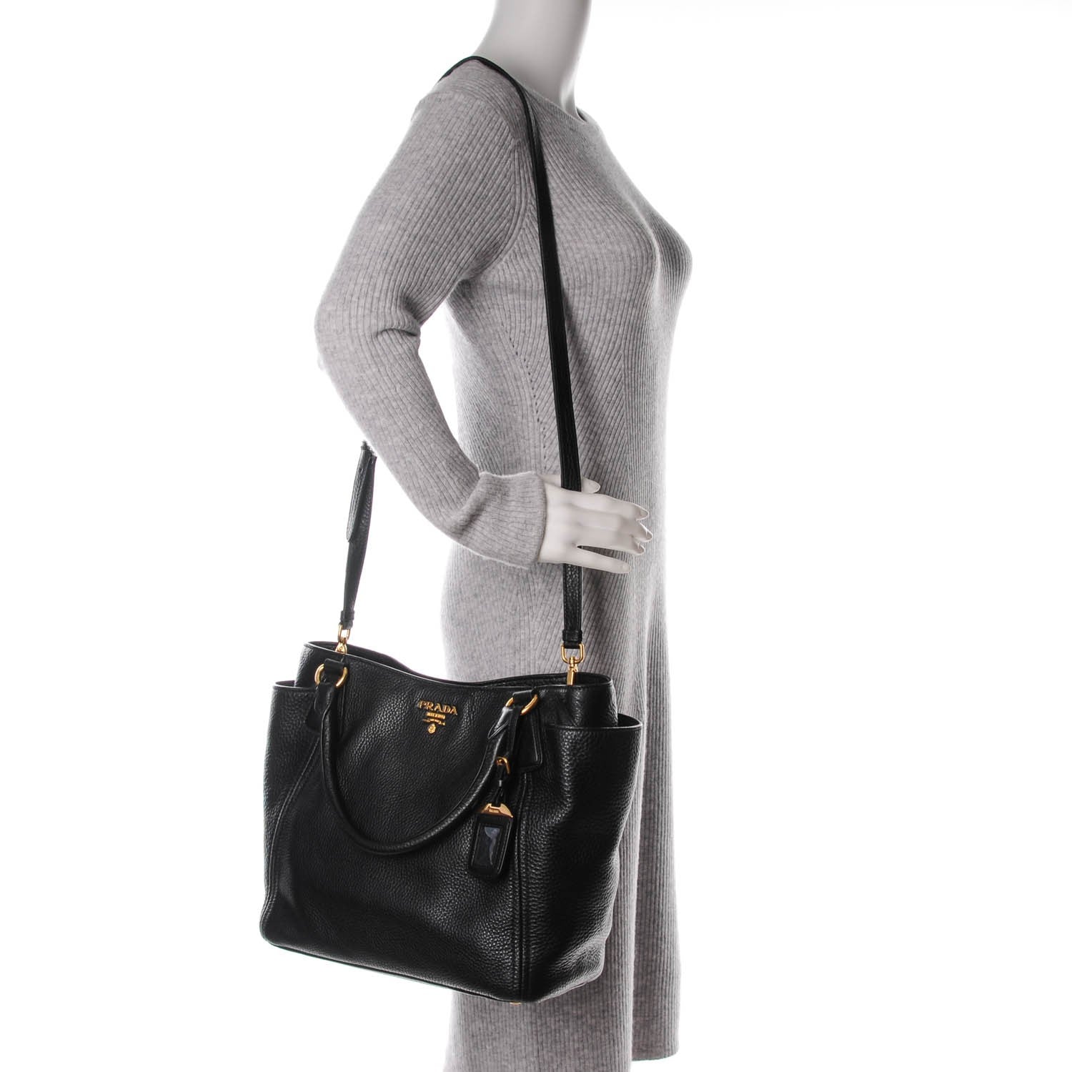 Prada Vitello Daino Side Pocket Tote Nero Black 2 of 9