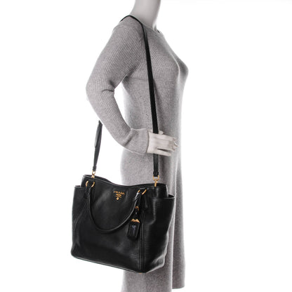 Prada Vitello Daino Side Pocket Tote Nero Black 2 of 9