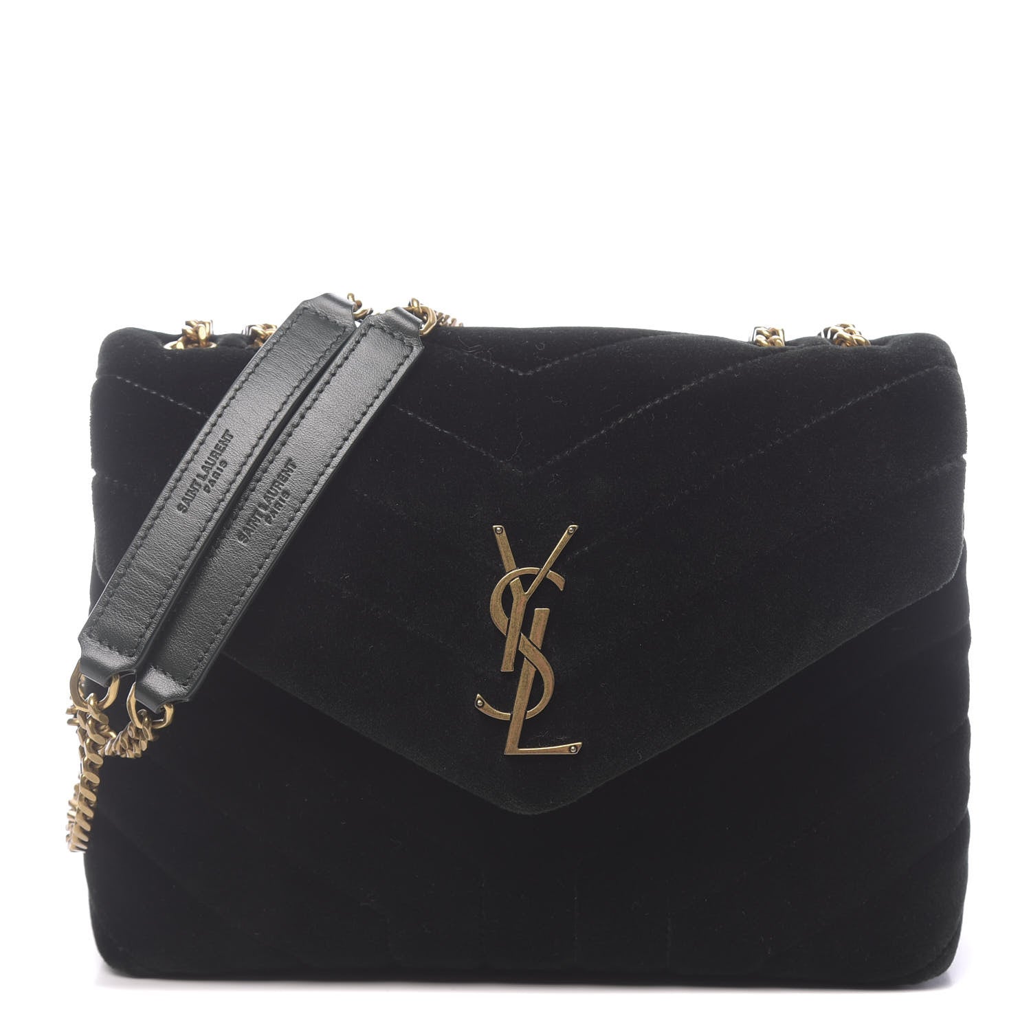 Saint Laurent Velvet Y Quilted Monogram Small Loulou Chain Satchel Dark Green 1 of 9