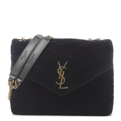 Saint Laurent Velvet Y Quilted Monogram Small Loulou Chain Satchel Dark Green 1 of 9