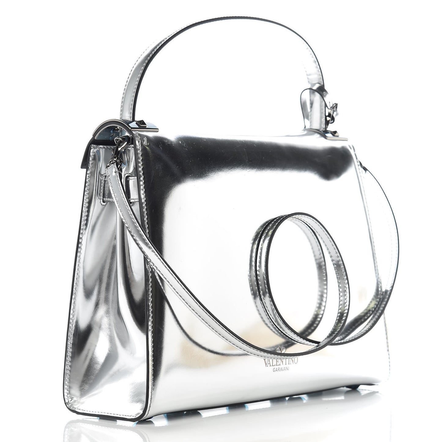 Metallic Patent Calfskin Medium My Rockstud Frame Bag Silver