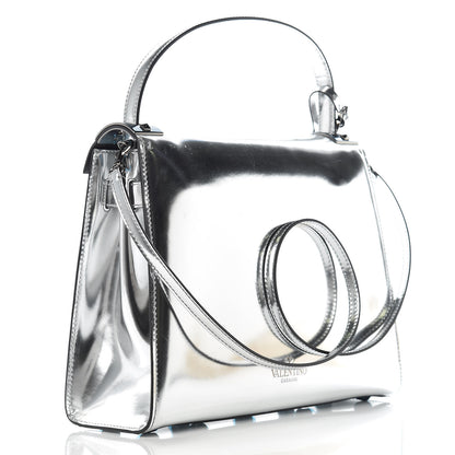 Valentino Garavani Metallic Patent Calfskin Medium My Rockstud Frame Bag Silver 3 of 13
