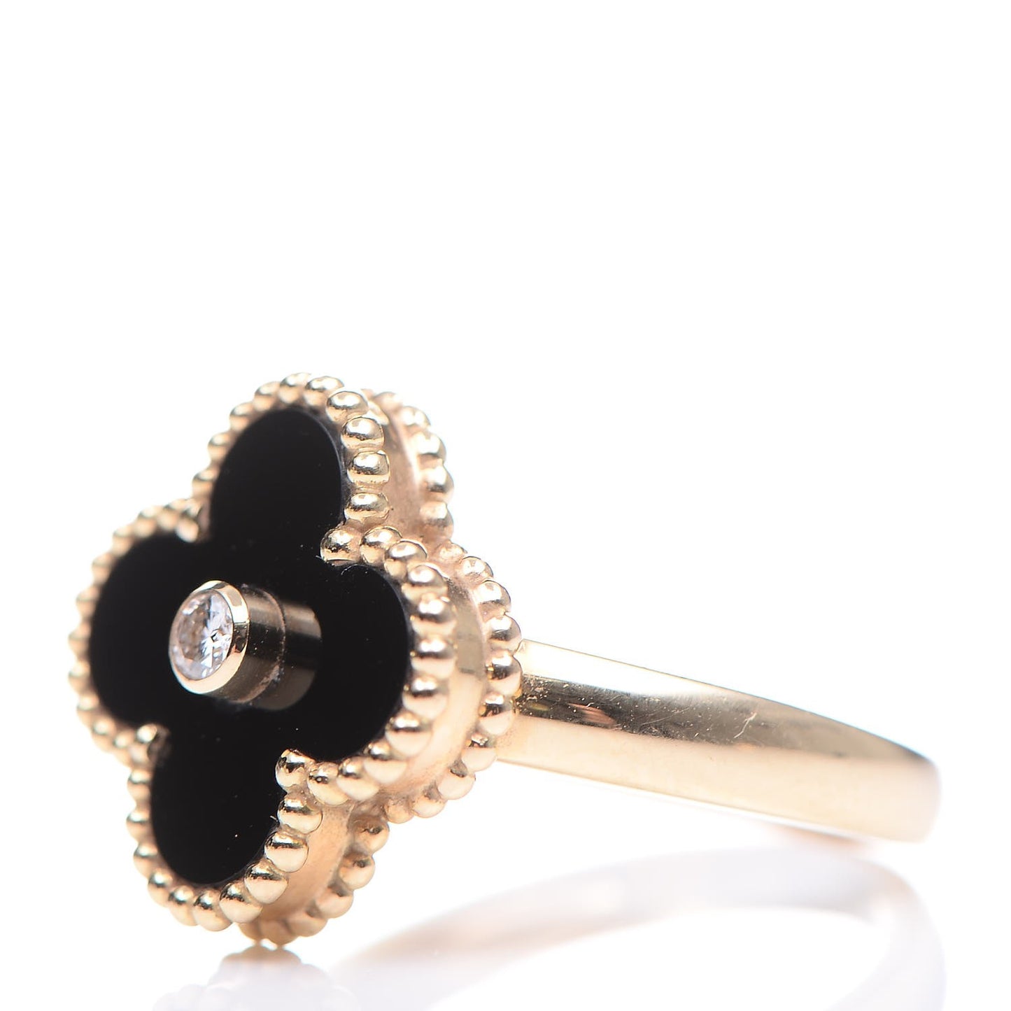 18K Yellow Gold Black Onyx Diamond Vintage Alhambra Ring 52 6