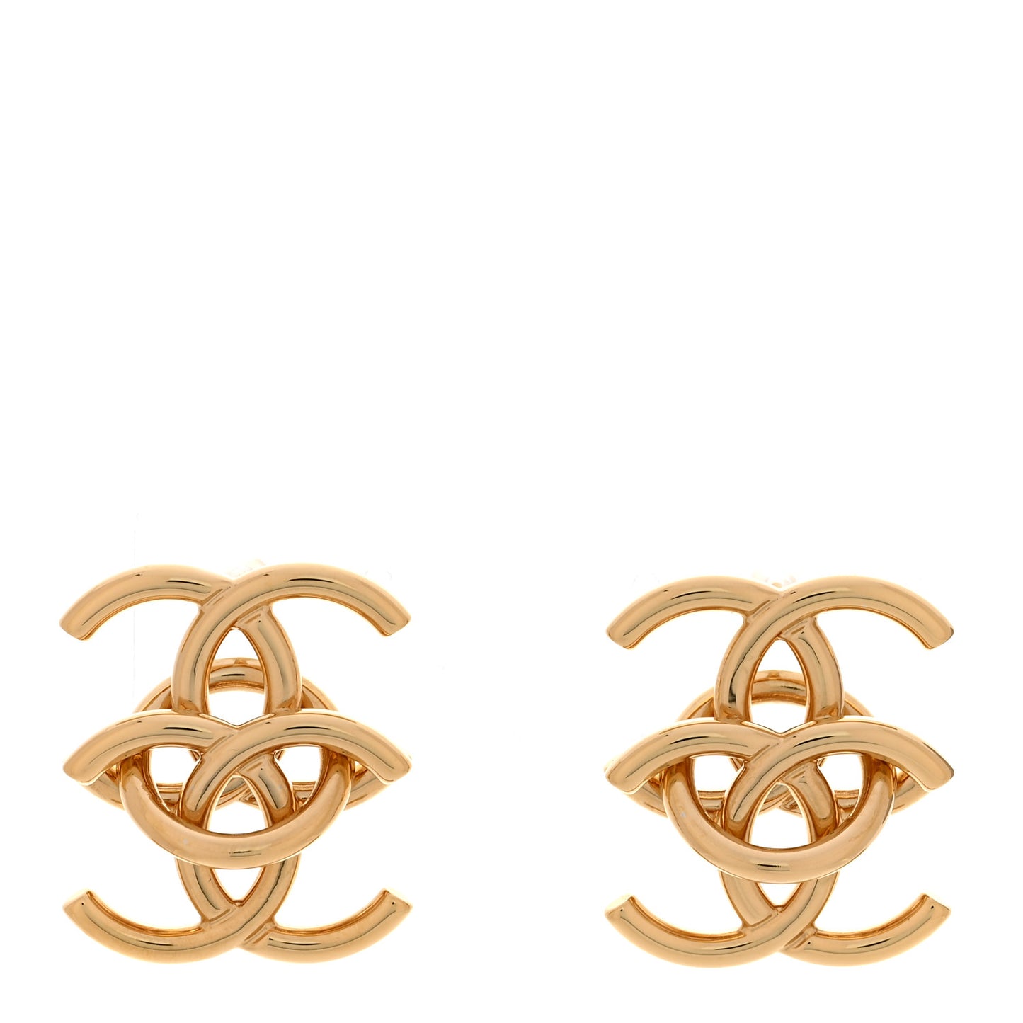 Metal Double CC Interlock Earrings Gold