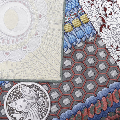 Hermes Silk Parures de Samourais Scarf 90 Rose Poudre Kaki Blue Jean 3 of 3