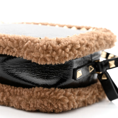 Valentino Garavani Textured Patent Calfskin Shearling Small Rockstud Camera Crossbody Bag Black 9 of 9