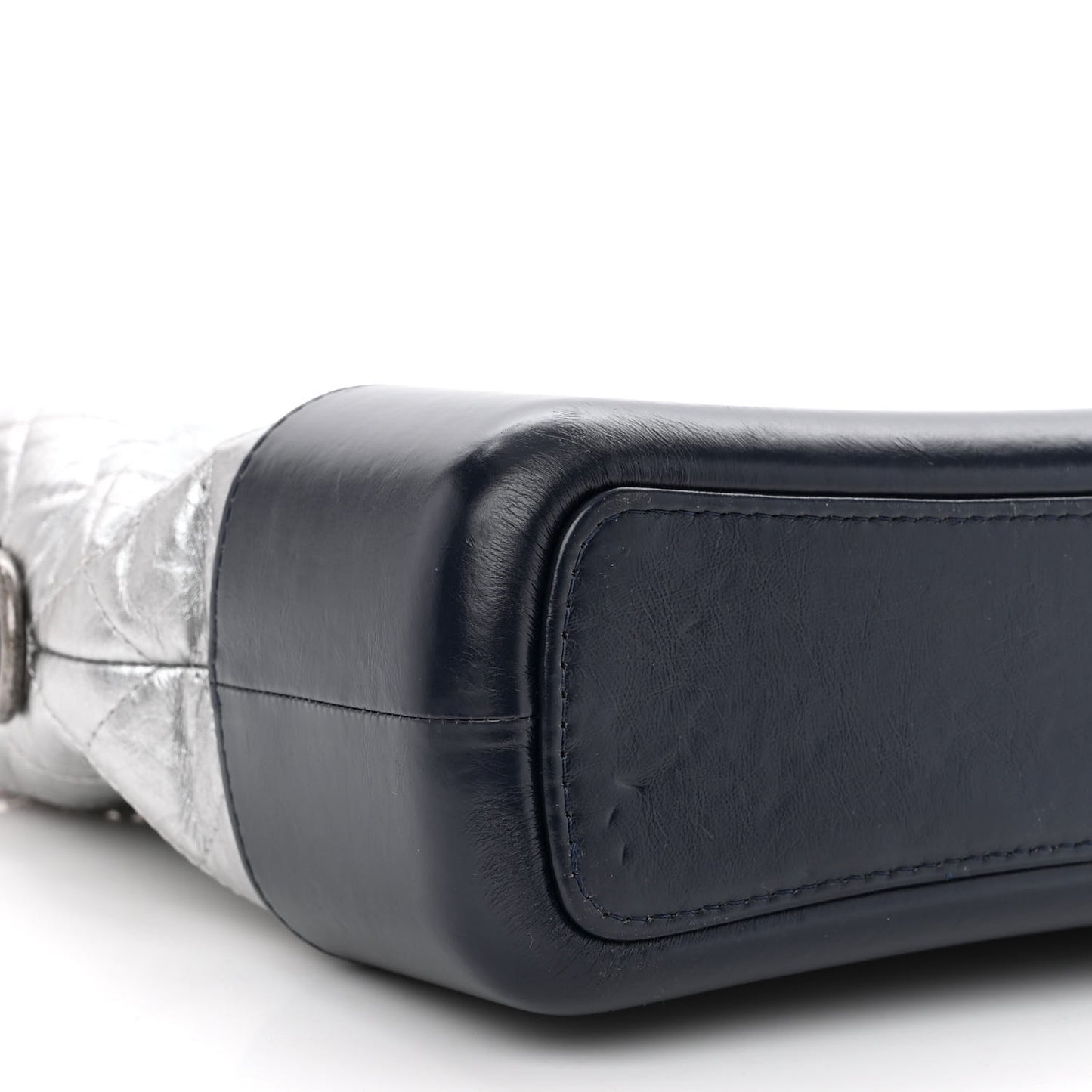 Metallic Aged Calfskin Quilted Medium Gabrielle Hobo Silver Navy Red
