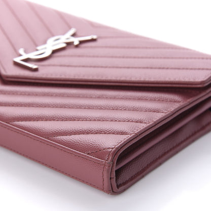 Saint Laurent Grain De Poudre Matelasse Chevron Monogram Chain Wallet Blush Fonce 7 of 10