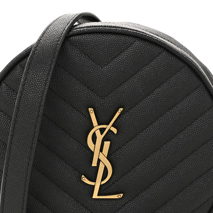 Saint Laurent Grain De Poudre Matelasse Chevron Quilted Round Vinyle Camera Bag Black 8 of 13