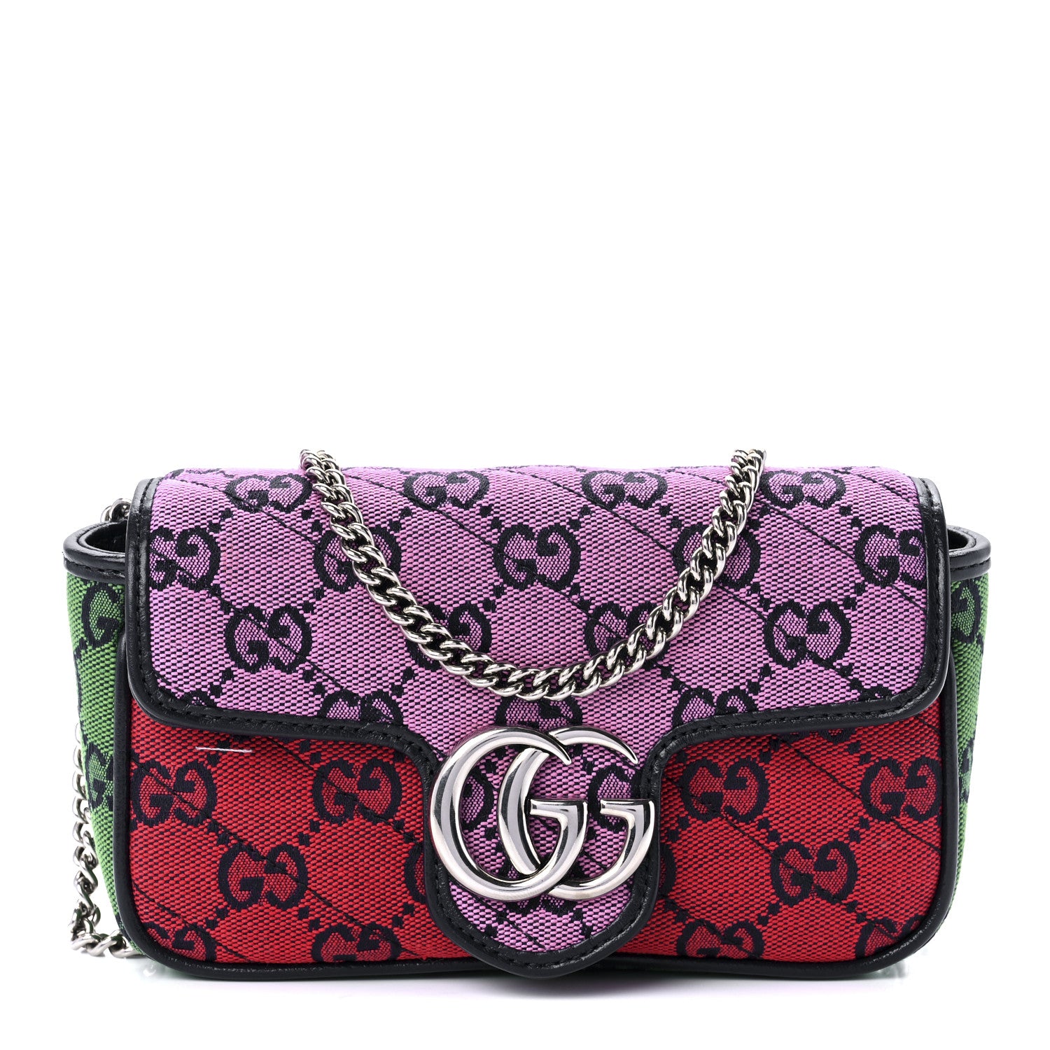 Gucci Monogram Multicolor Matelasse Diagonal Super Mini GG Marmont Shoulder Bag Pink Blue Red Yellow Green 1 of 9