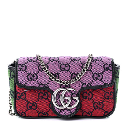 Gucci Monogram Multicolor Matelasse Diagonal Super Mini GG Marmont Shoulder Bag Pink Blue Red Yellow Green 1 of 9